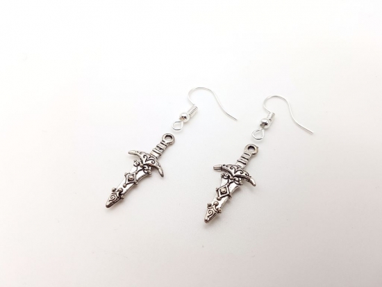 Preview: Schwert Ohrringe silberfarben Vintage Optik